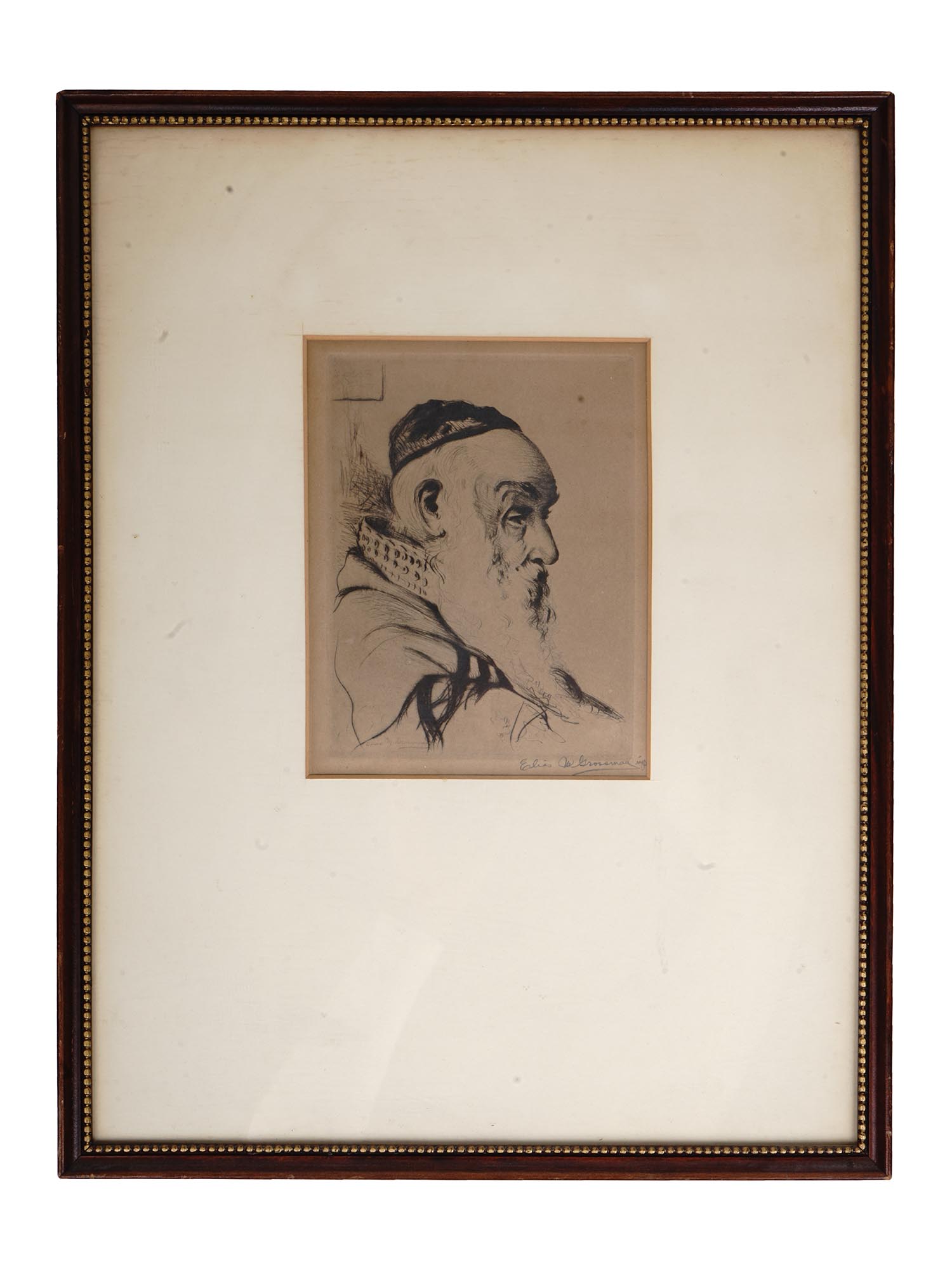 JUDAICA AMERICAN ETCHING RABBI BY ELIAS GROSSMAN PIC-0